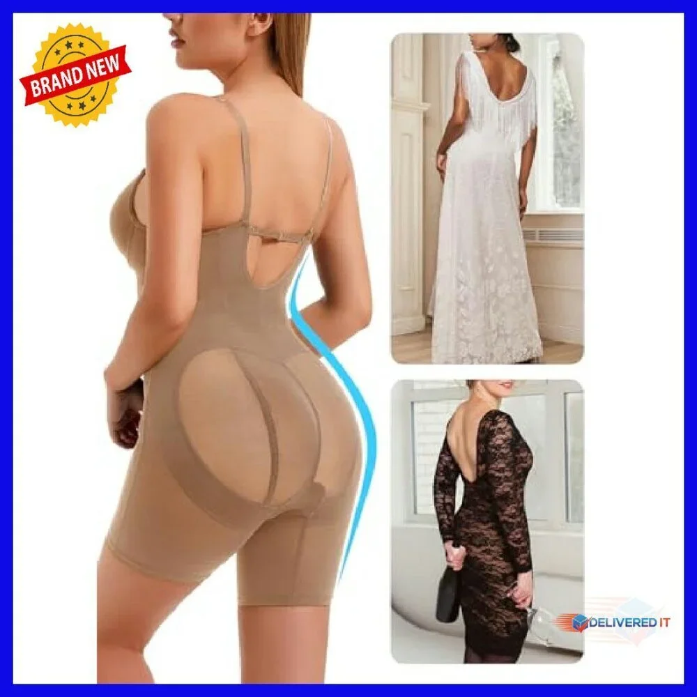 Strapless Bodysuit Shapewear Tummy Control Mid Thigh U Plunge